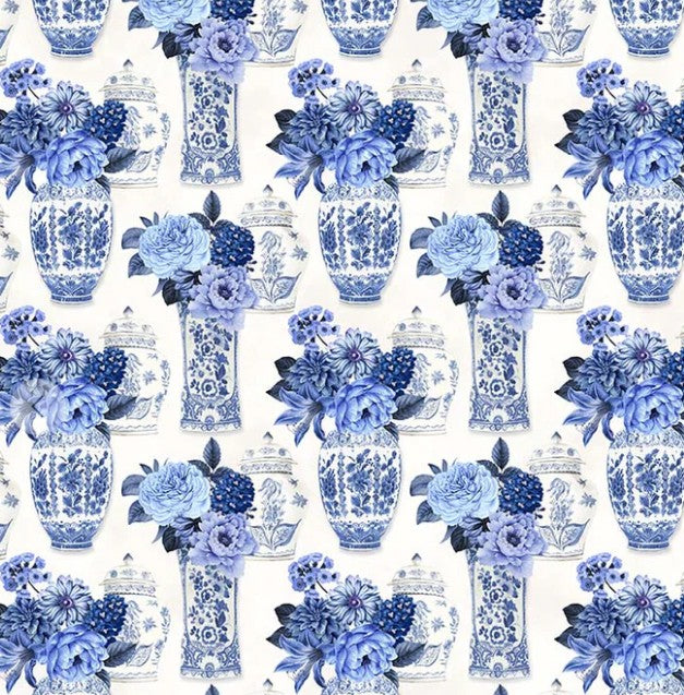 Windham Blue China Porcelain Bouquets 54935-1 White quilting cotton fabric