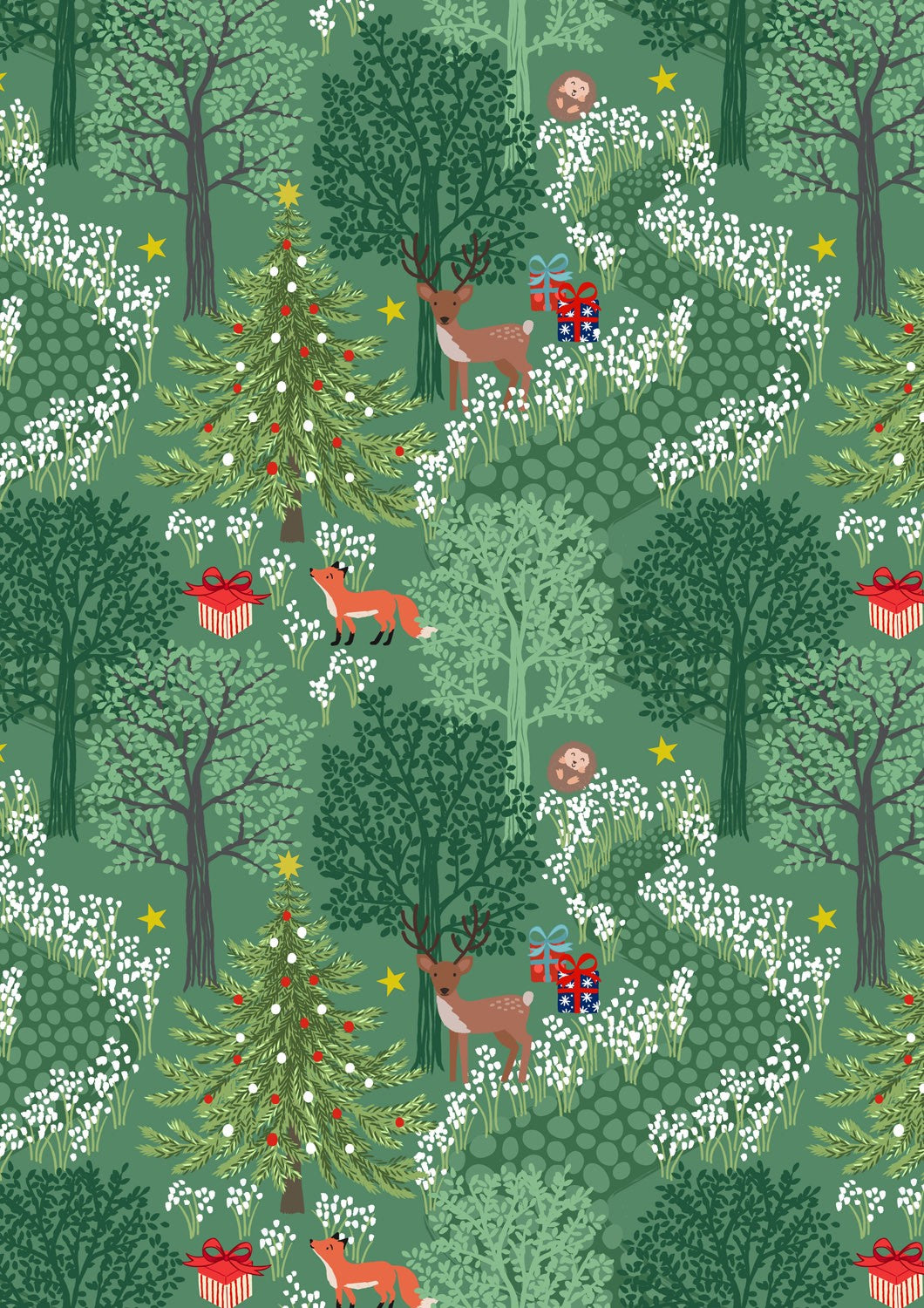 Lewis and Irene - Christmas in Bluebell Wood - Christmas in bluebell wood green (with gold metallic) - C139B