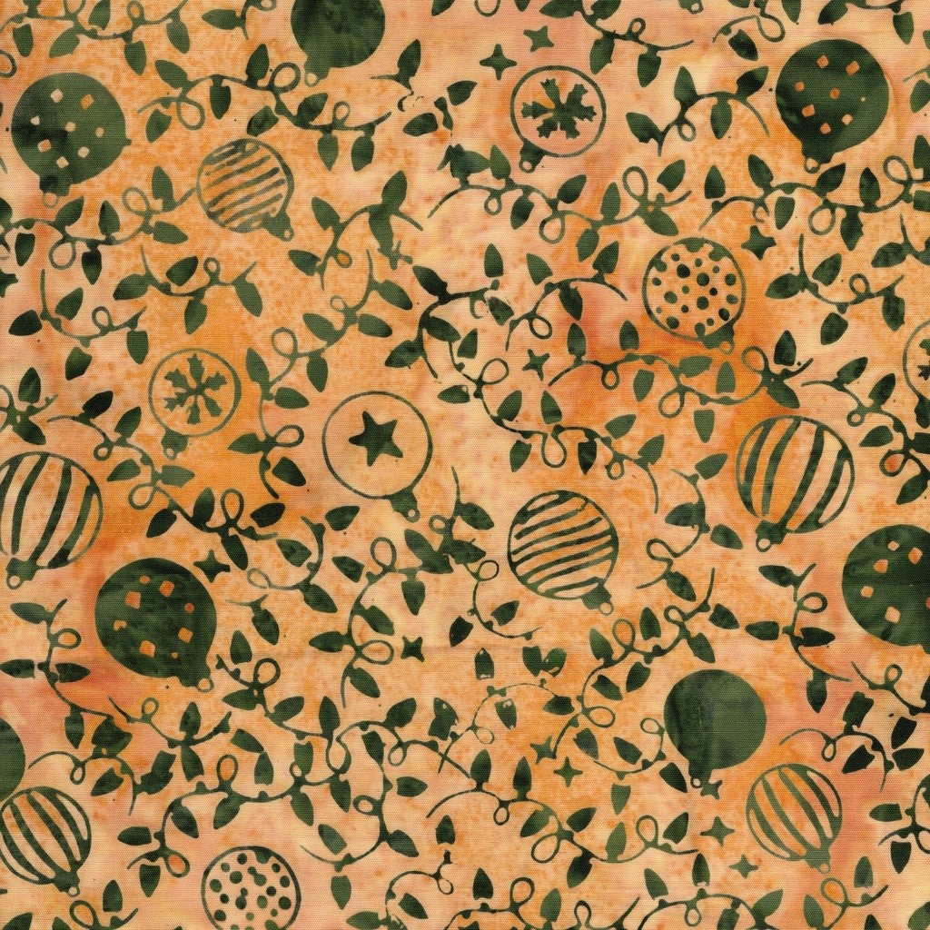 Lumin Fabrics - Jerry Khiev - Holiday Follies - Ornaments and Vines - Gold Straw
