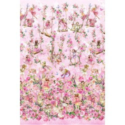 Spring Songs Fairy Border Pink novelty fabric border print