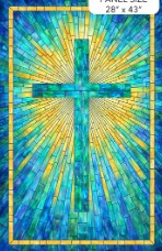 Northcott Risen Panel Blue Multi DP28660 cross scripture panel