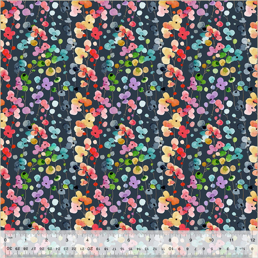 Wild Meadow Petite Blooms Navy Cotton quilting fabric floral collection