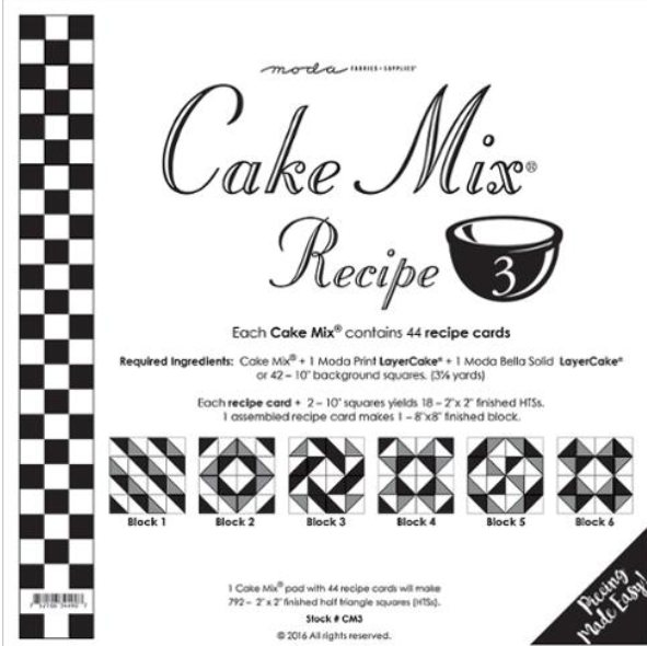 Cake Mix Recipe 3 CM3 44 count paper foundations half square triangle blocks