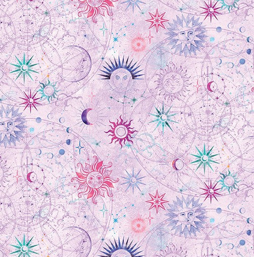 Benartex Celestial Skies Sun and Moon Light Plum quilting cotton fabric