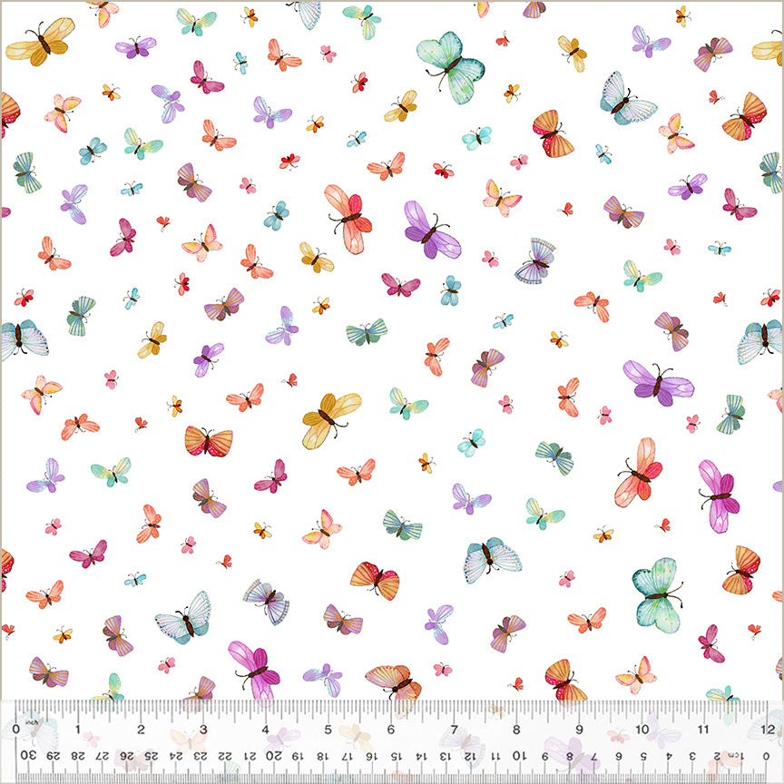 Wild Meadow Butterflies White quilting fabric floral collection