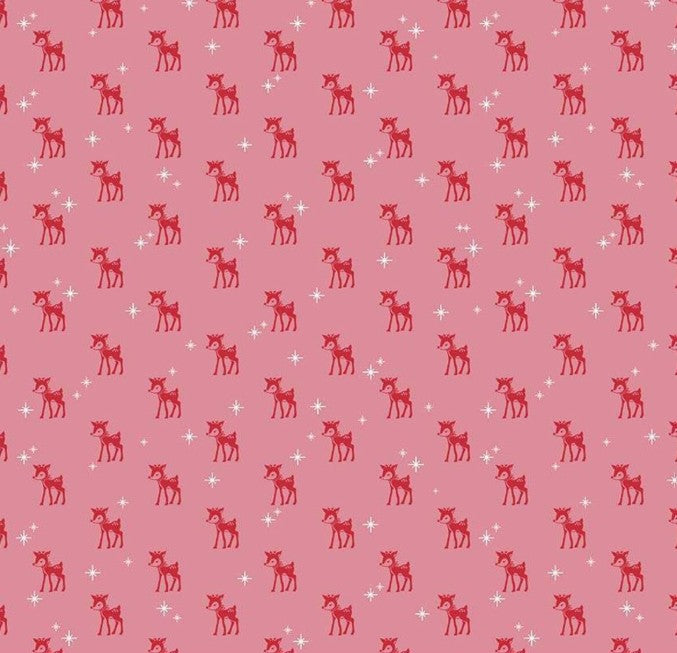 Riley Blake Cozy Christmas Reindeer Pink cotton quilting fabric