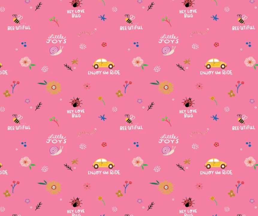 Poppie Cotton Hey Love Bug Little Joys Pink quilting cotton fabric