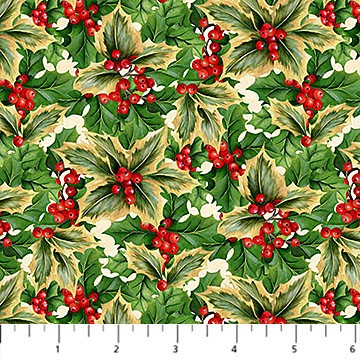 Northcott - Deck The Halls - Holly Multi Beige Multi 28998-12