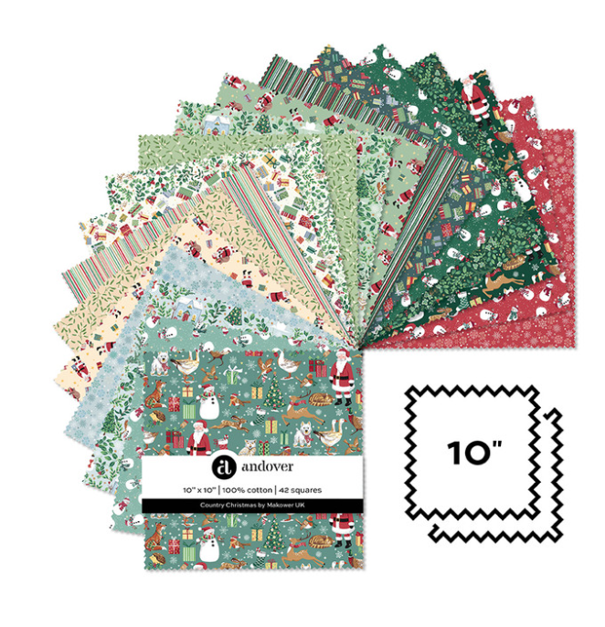 Andover - Makower UK - Country Christmas - 10 Inch Square - 42 Cuts Each