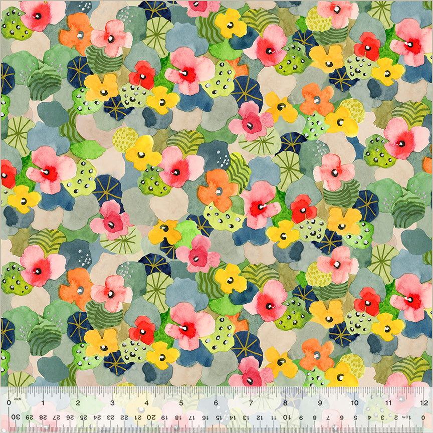 Wild Meadow Flowering Hedge Multi Cotton quilting fabric floral collection