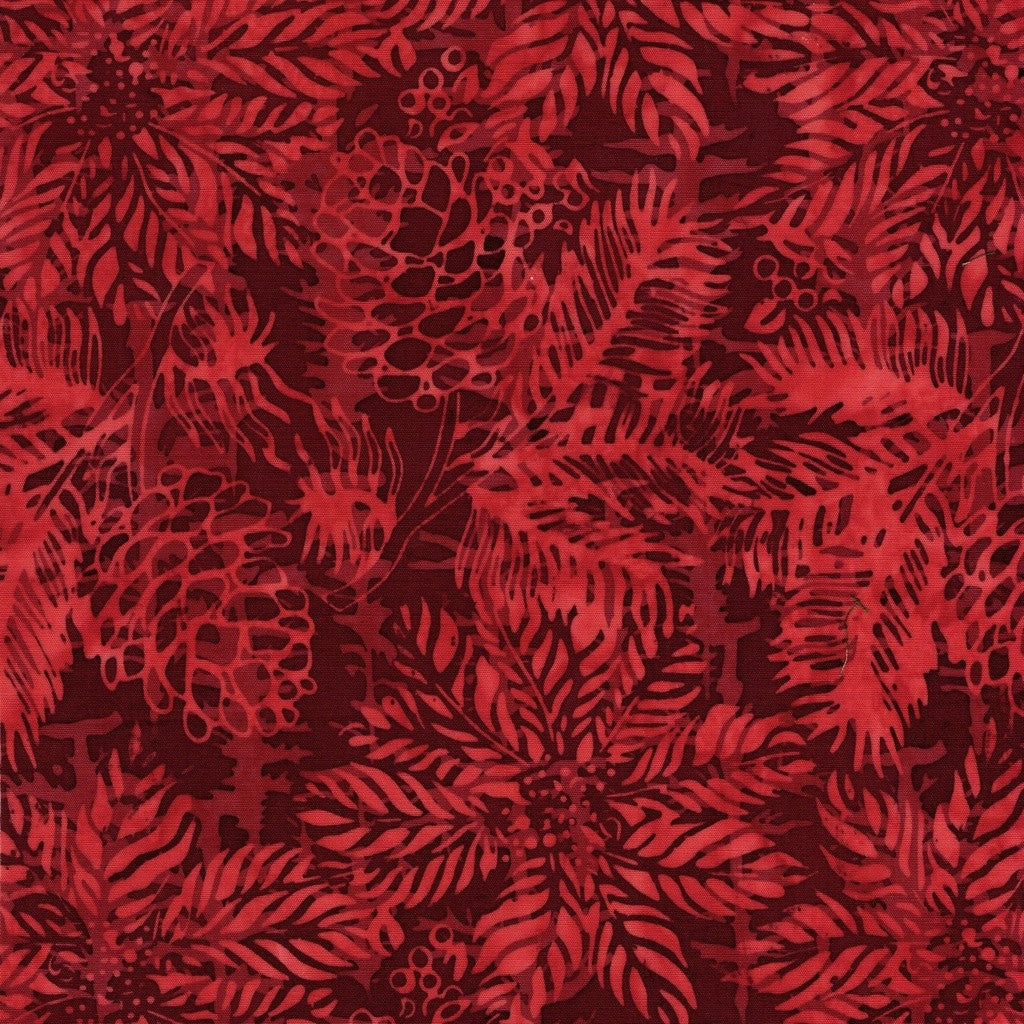 Lumin Fabrics - Jerry Khiev - Holiday Follies - Poinsettias and Pinecones - Red Redwood