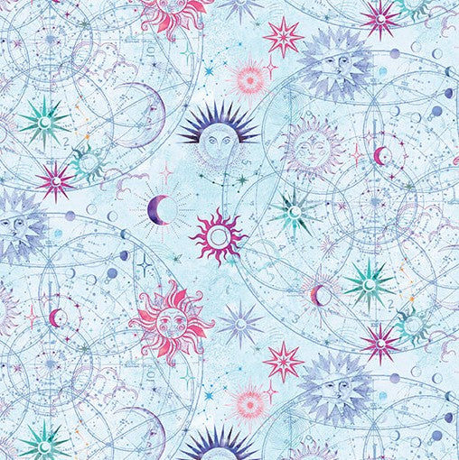 Benartex Celestial Skies Sun Moon Light Turquoise