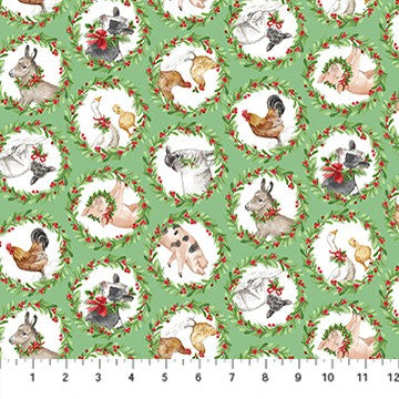 Northcott - Barnyard Christmas - Deborah Edwards - Green Multi 28803-74