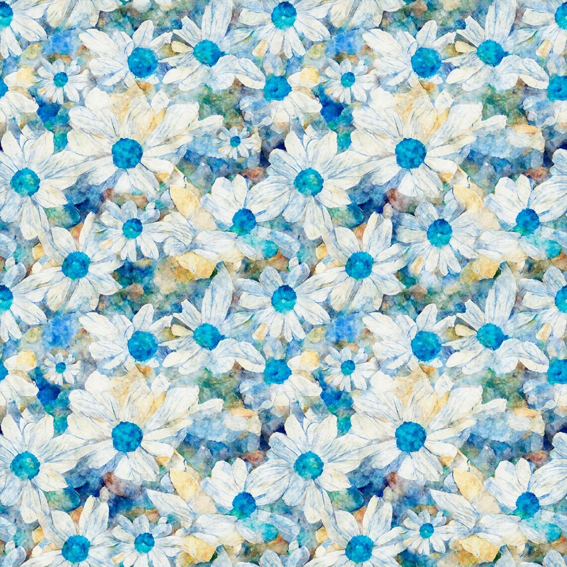 Dancing Blossoms Large Packed Daisies Multi quilting cotton