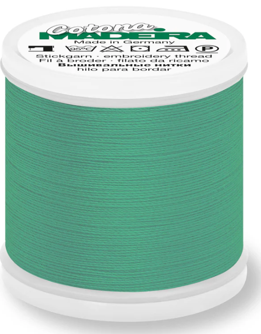 Spool of Madeira Cotona 30wt 100% cotton thread in Teal, color 663
