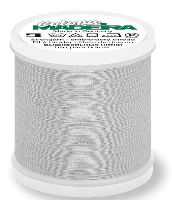 Spool of Madeira Cotona 80wt 100% cotton thread in Pale Powder Blue, color 570