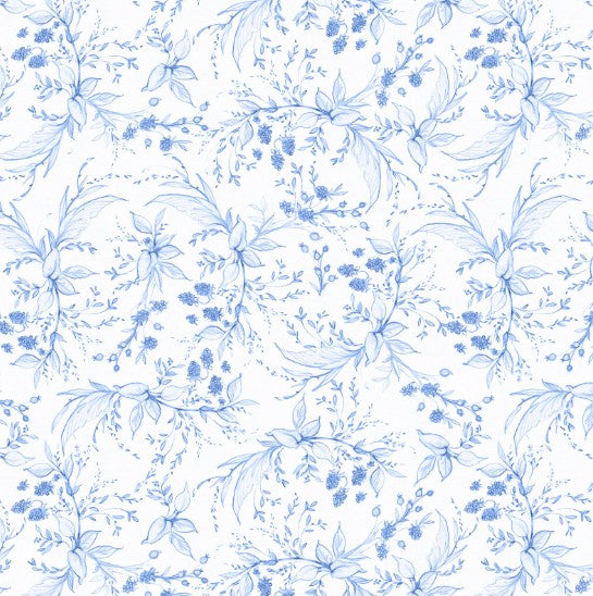 Lumin Amalfi Coast Susan Winget White Blue Berries & Leaves fabric