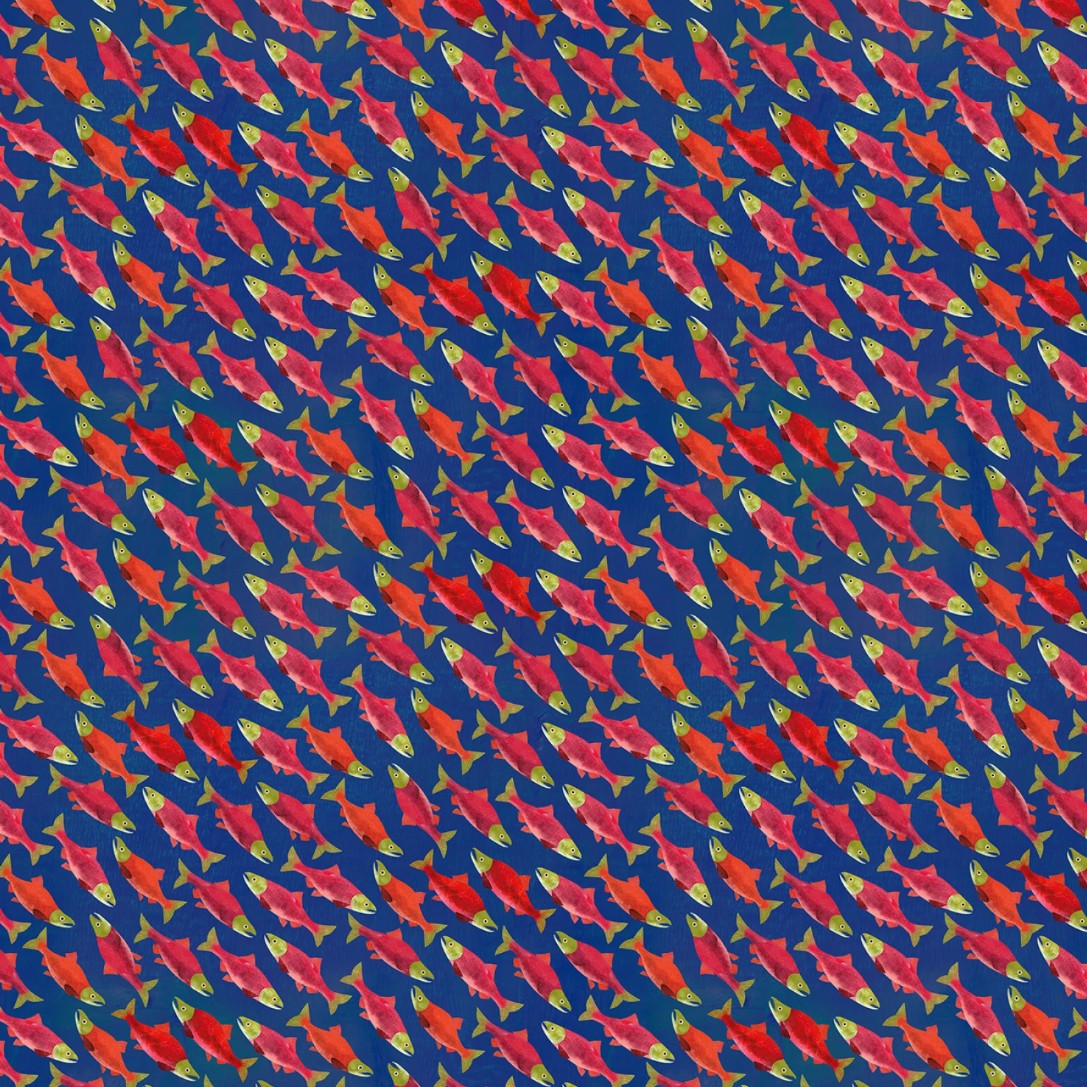Michael Miller Navy Sockeye Salmon blue quilting cotton fabric