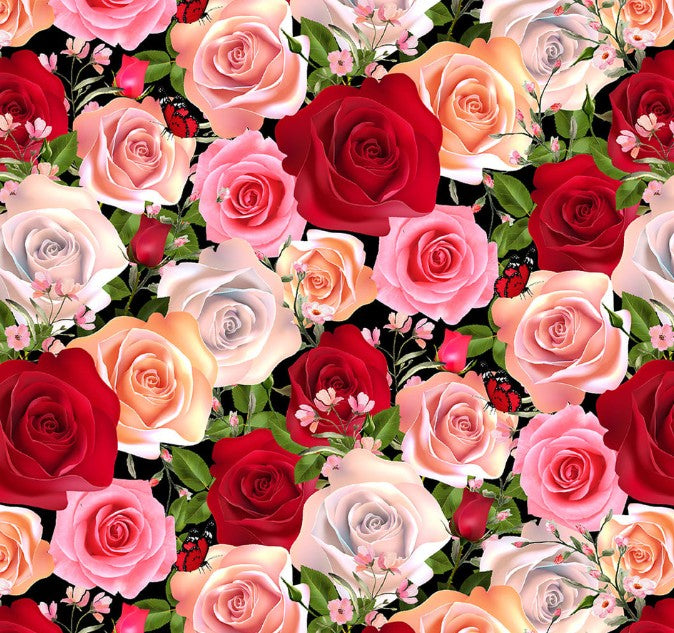 Blank La Vie En Rose 4218-99 Black cotton quilting fabric