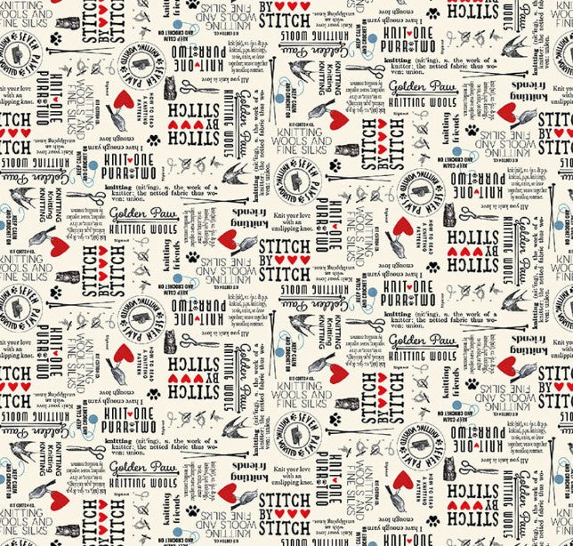 Studio E Knit 1 Purr 2 Ecru cotton quilting fabric 8478