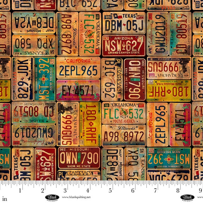 Blank Historic Highway Vintage License Plates 4476-33 multicolor fabric