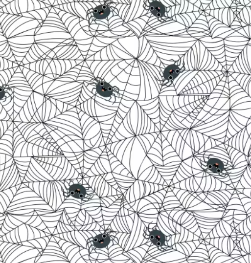 Poppie Cotton Not Scary Spunky Spidey white NT26508 Halloween spider print