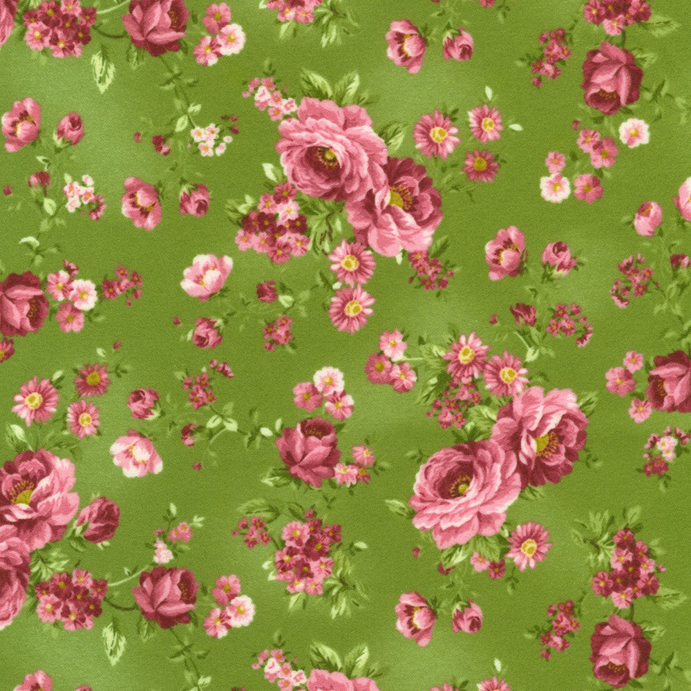 Robert Kaufman Bouquet of Roses Flannel Meadow green floral flannel fabric