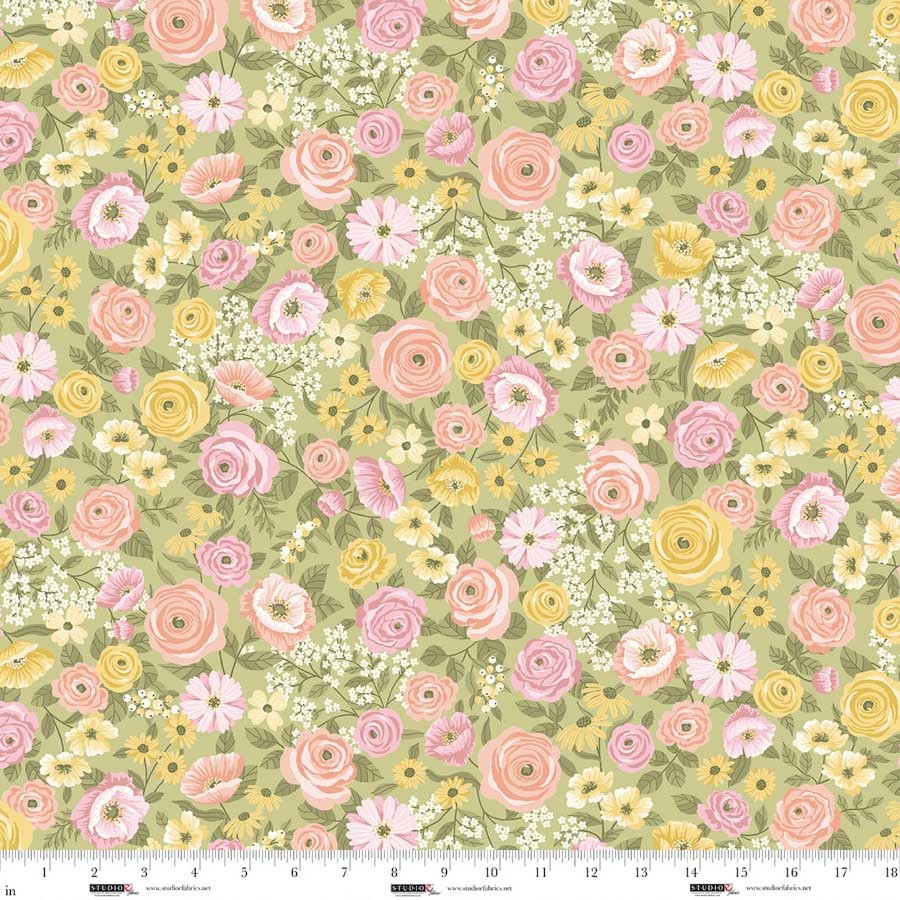 Studio E Layla Chelsea Designworks Celadon Multifloral quilting cotton