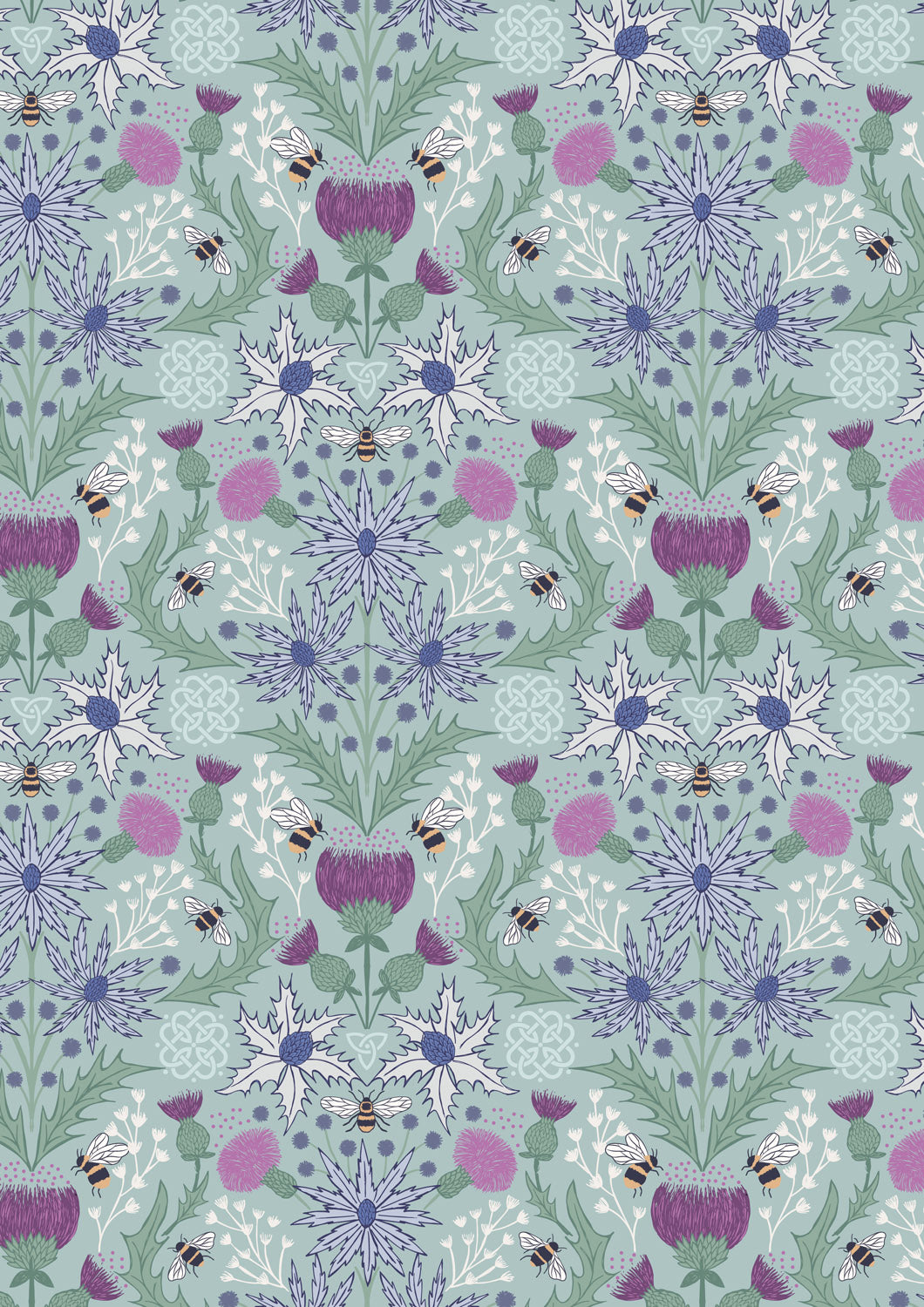 Lewis Irene Celtic Summer Mirrored Thistle Bee Duck Egg A989B fabric