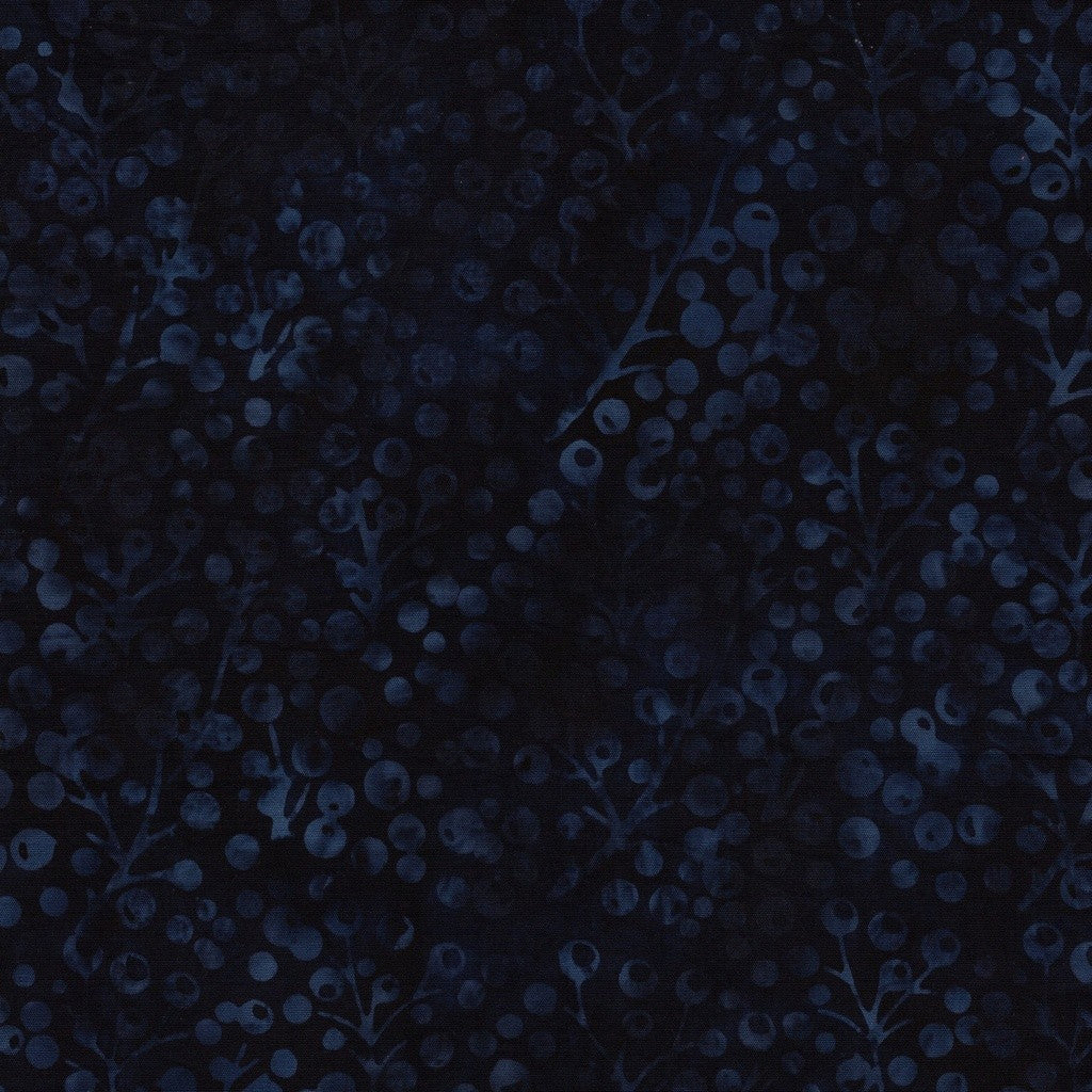 Island Batik Frosted Wishes Berries Blue Midnight Blue cotton batik quilting fabric