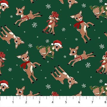 Northcott - Rudolph The Red-Nosed Reindeer - Rudolph Toss Dk Green RD1001-78