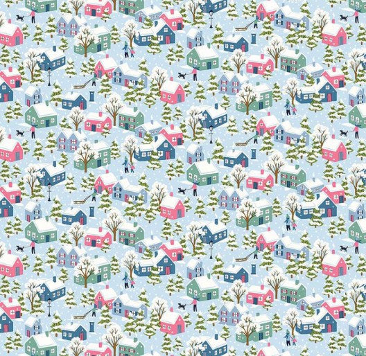 Liberty Festive Greetings Festive Village Blue Tana Lawn cotton