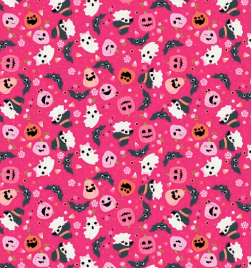 Poppie Cotton Not Scary Going Batty dark pink NT26511 Halloween bat print