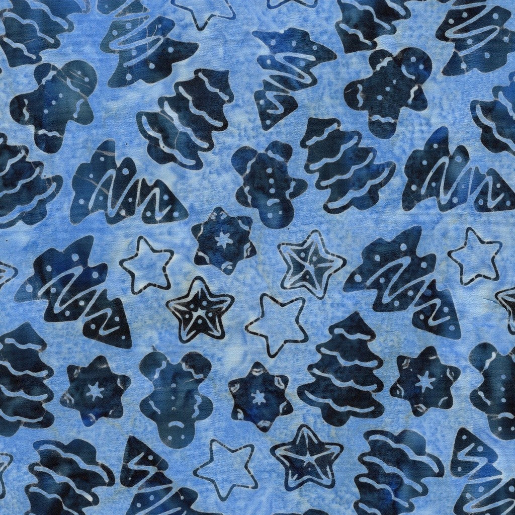 Island Batik Frosted Wishes Christmas Cookies Blue Powder Blue cotton batik quilting fabric