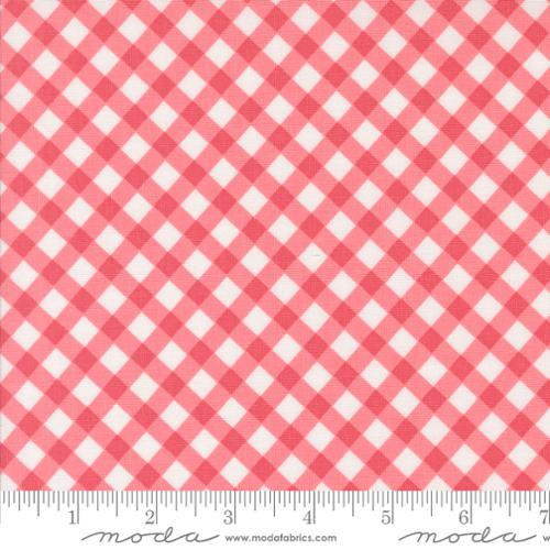 Red and white checkered fabric with a ruler at the bottom