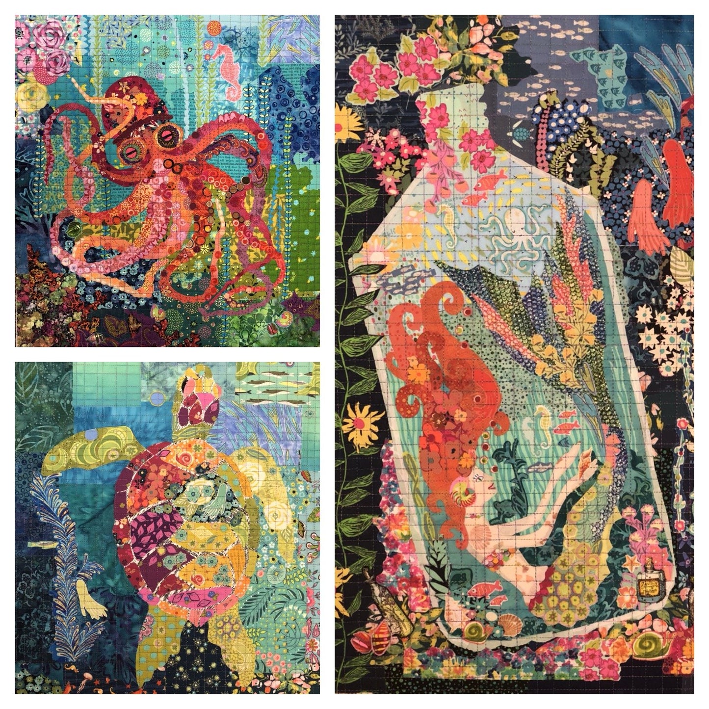 Teeny Tiny Collage Pattern #4 by Laura Heine featuring Sea Turtle, Mermaid and Octopus designs