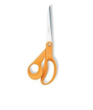 Orange-handled scissors on a white background