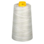 Spool of white thread with a yellow cap on a white background