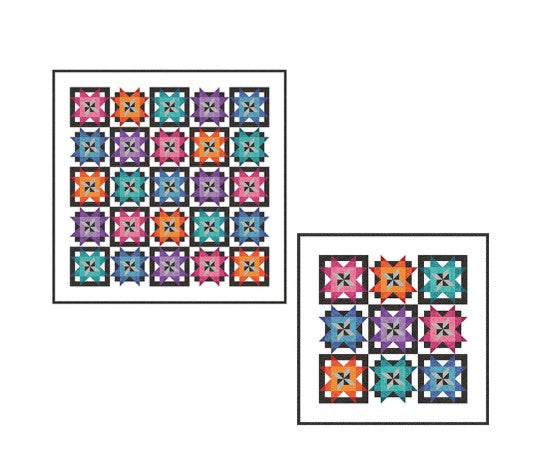 Two identical colorful quilt patterns on a white background