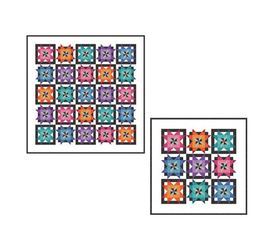 Two identical colorful quilt patterns on a white background