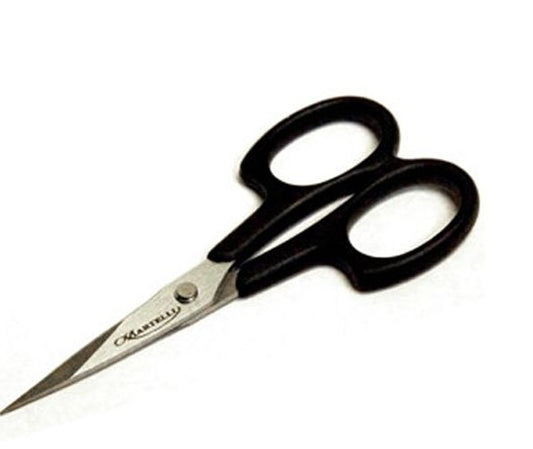 Black-handled scissors on a white background