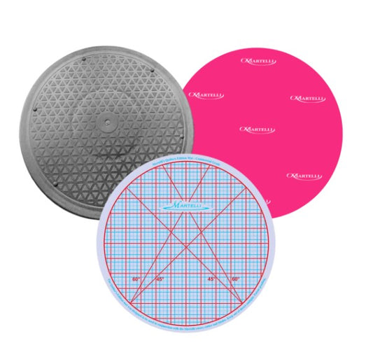Three circular mats with different patterns on a white background