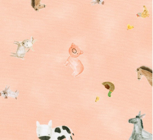 Pattern of small animal illustrations on a pink background