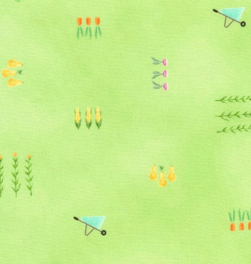 Pattern of gardening elements on a green background