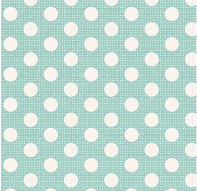 Pattern of white polka dots on a teal background