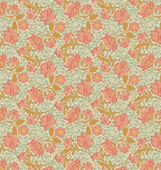 Floral pattern with pink and orange flowers on a light green background