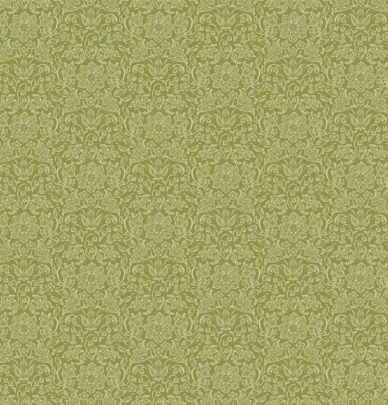 Patterned fabric swatch with a green and beige design