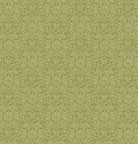 Patterned fabric swatch with a green and beige design