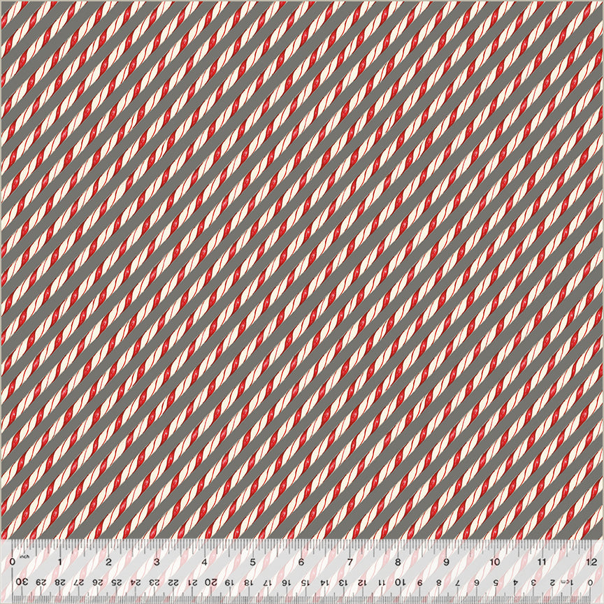 A Very Terri Christmas Candy Cane Stripe quilting fabric with red and white stripes for festive holiday sewing.