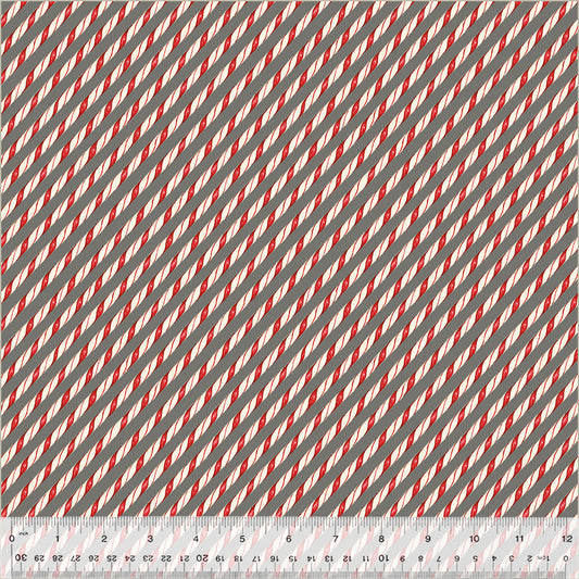 A Very Terri Christmas Candy Cane Stripe quilting fabric with red and white stripes for festive holiday sewing.
